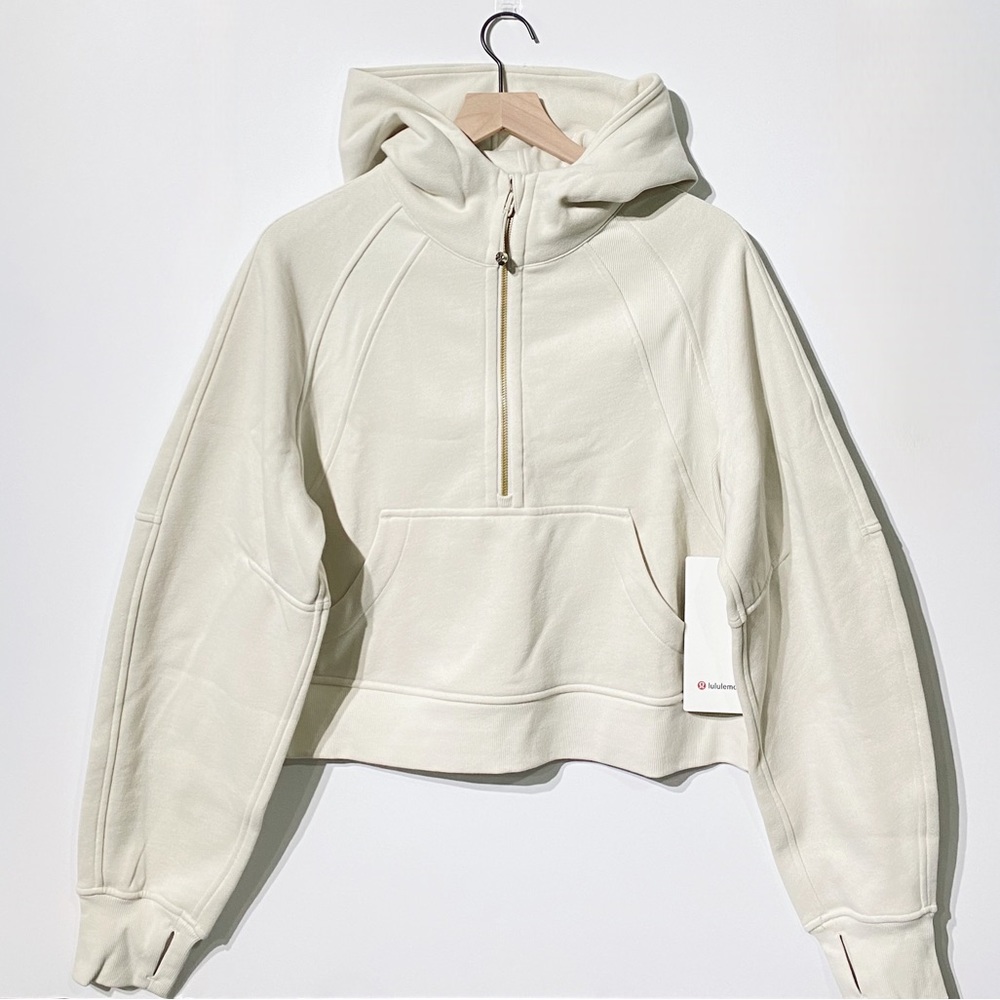 Lululemon Scuba Oversized Half Zip Hoodie BONE Gold Zip and Logo